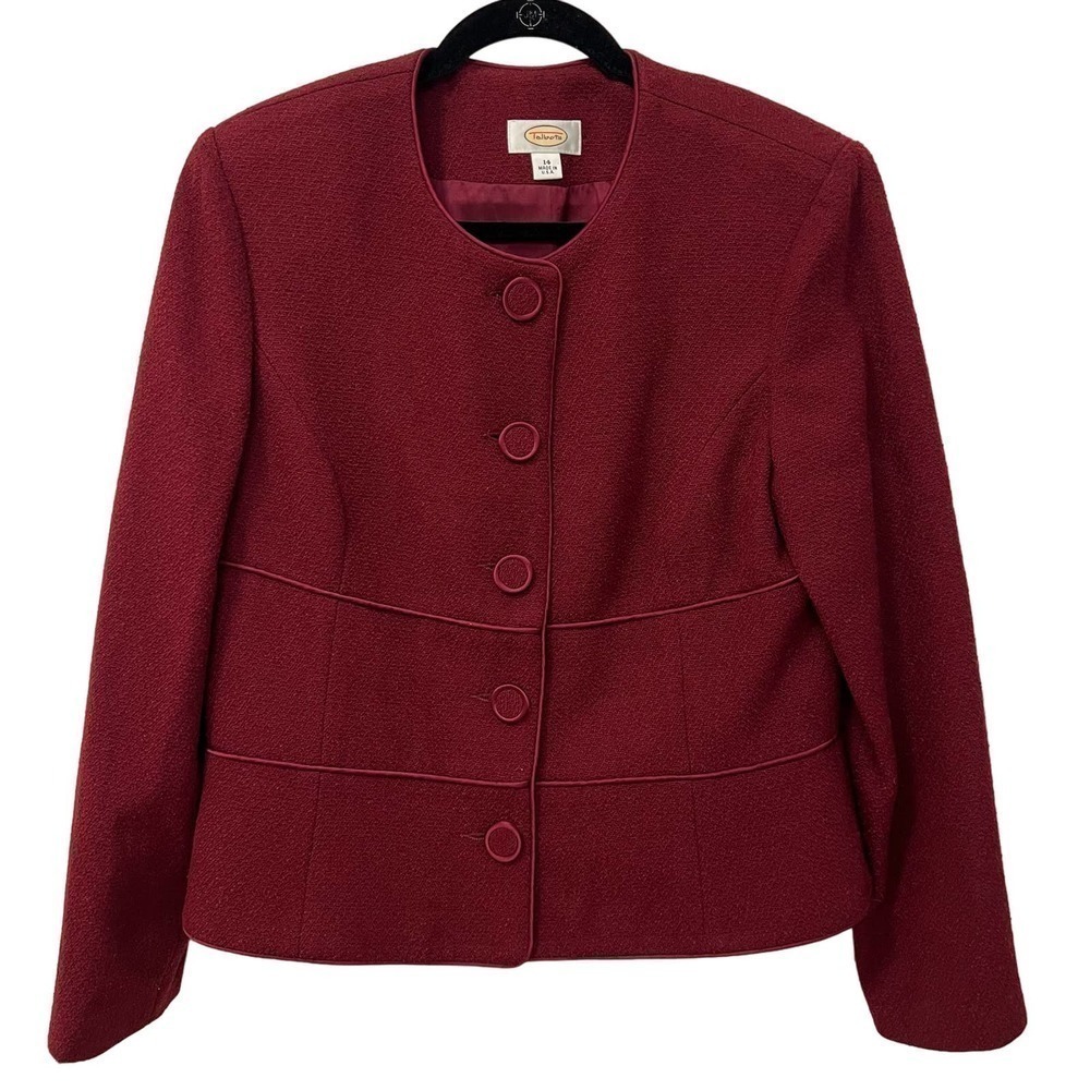 TALBOTS Vintage Red Wool Tweed Blend Size 14 Made in USA Bolero Blazer